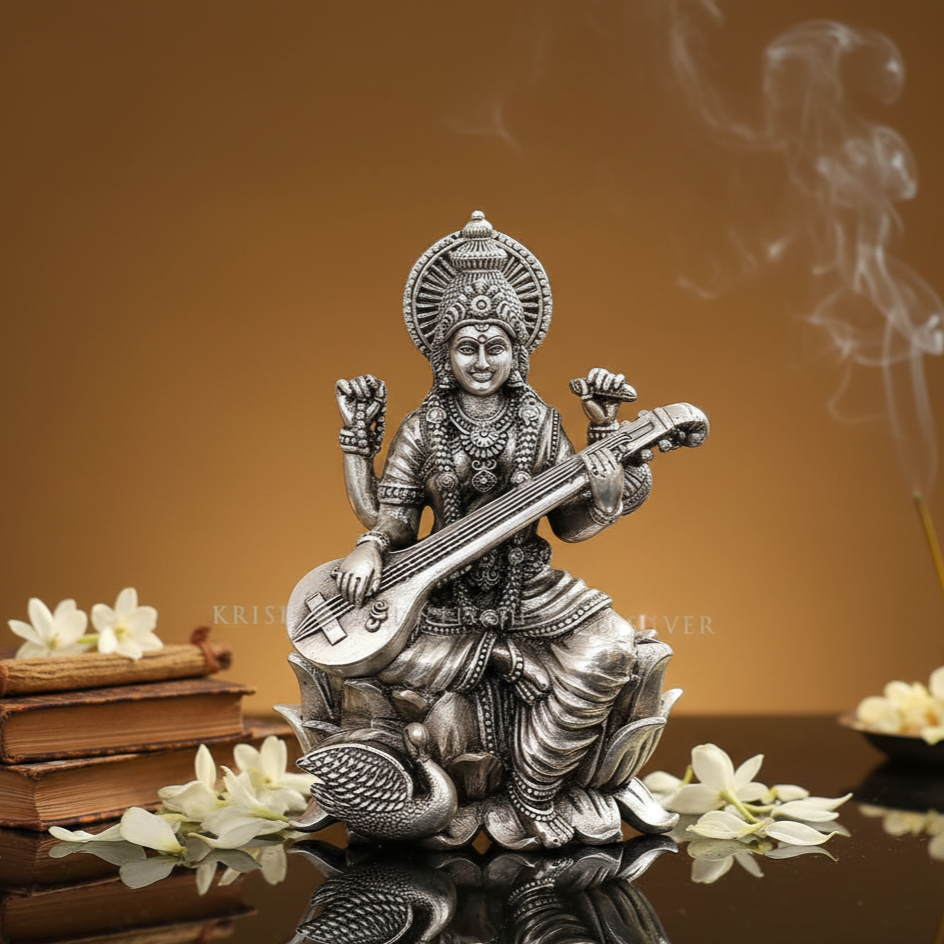 Goddess Saraswati Idol in Silver