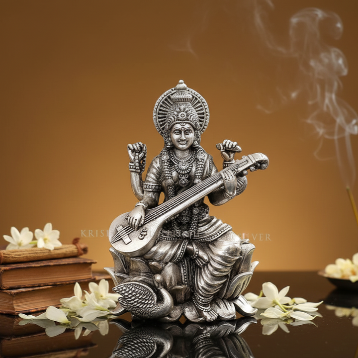 Goddess Saraswati Idol in Silver