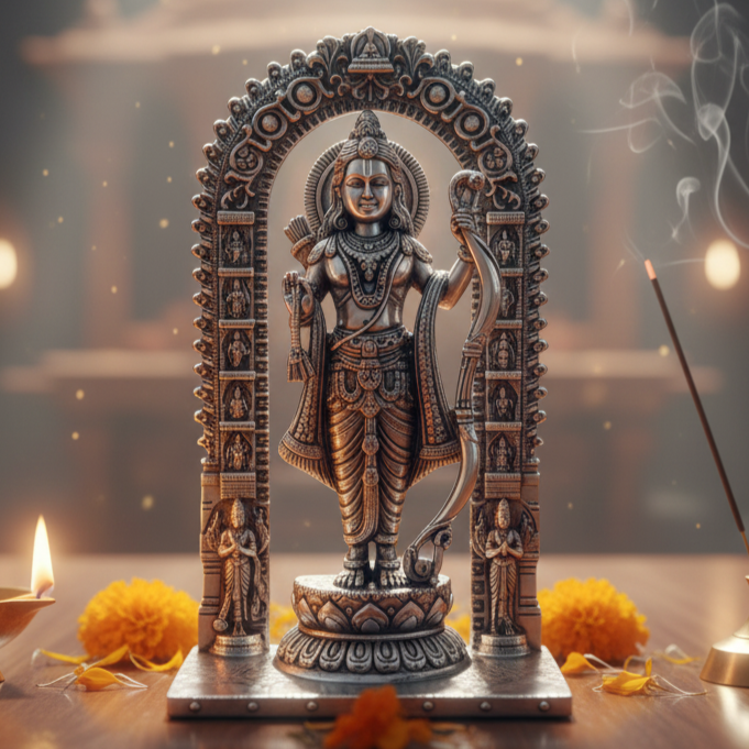 Silver Ram Lalla Idol - Standing Posture with Archway