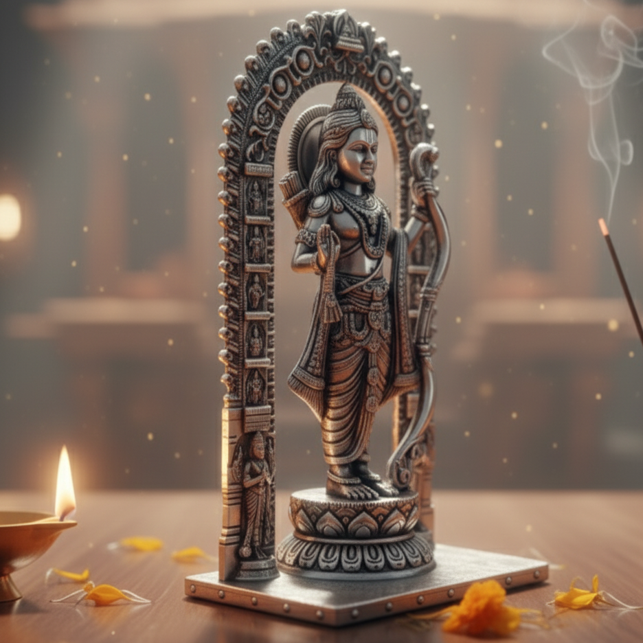 Silver Ram Lalla Idol - Standing Posture with Archway