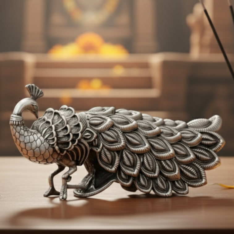 Silver Peacock Idol - Graceful & Elegant Design