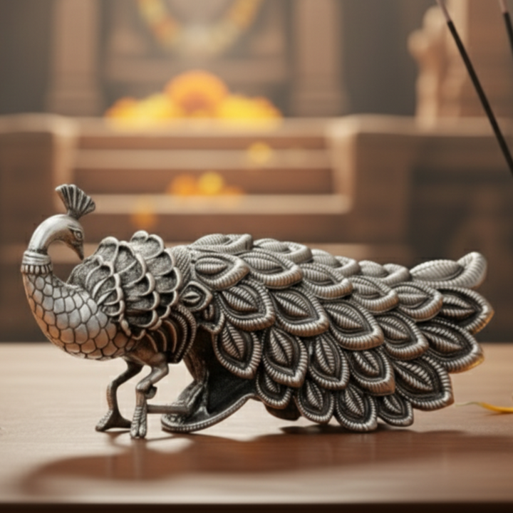 Silver Peacock Idol - Graceful & Elegant Design
