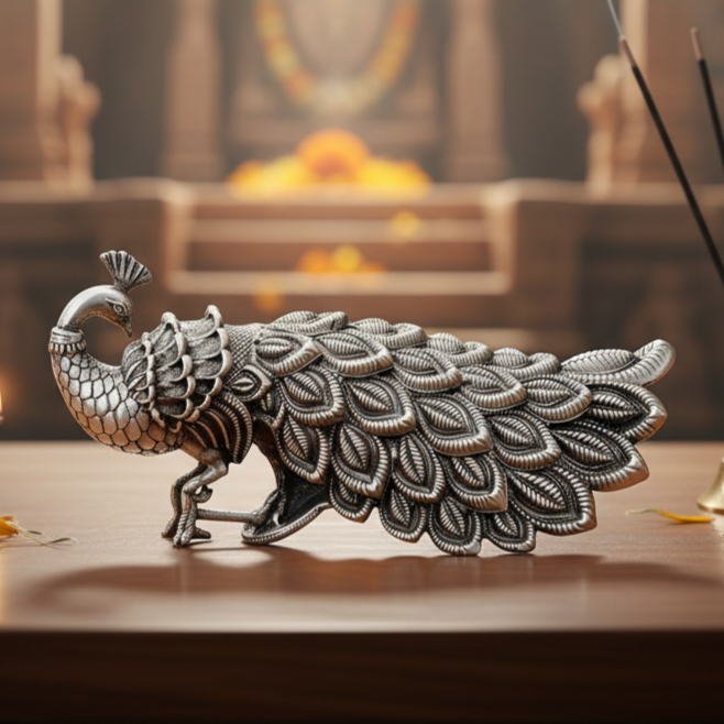 Silver Peacock Idol - Graceful & Elegant Design