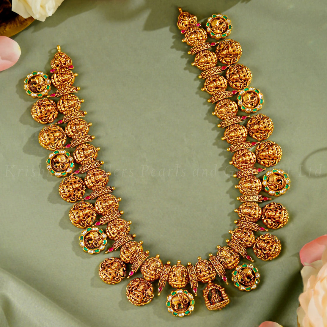 Traditional Gold Lakshmi Bottu Haram with Elephant Motif