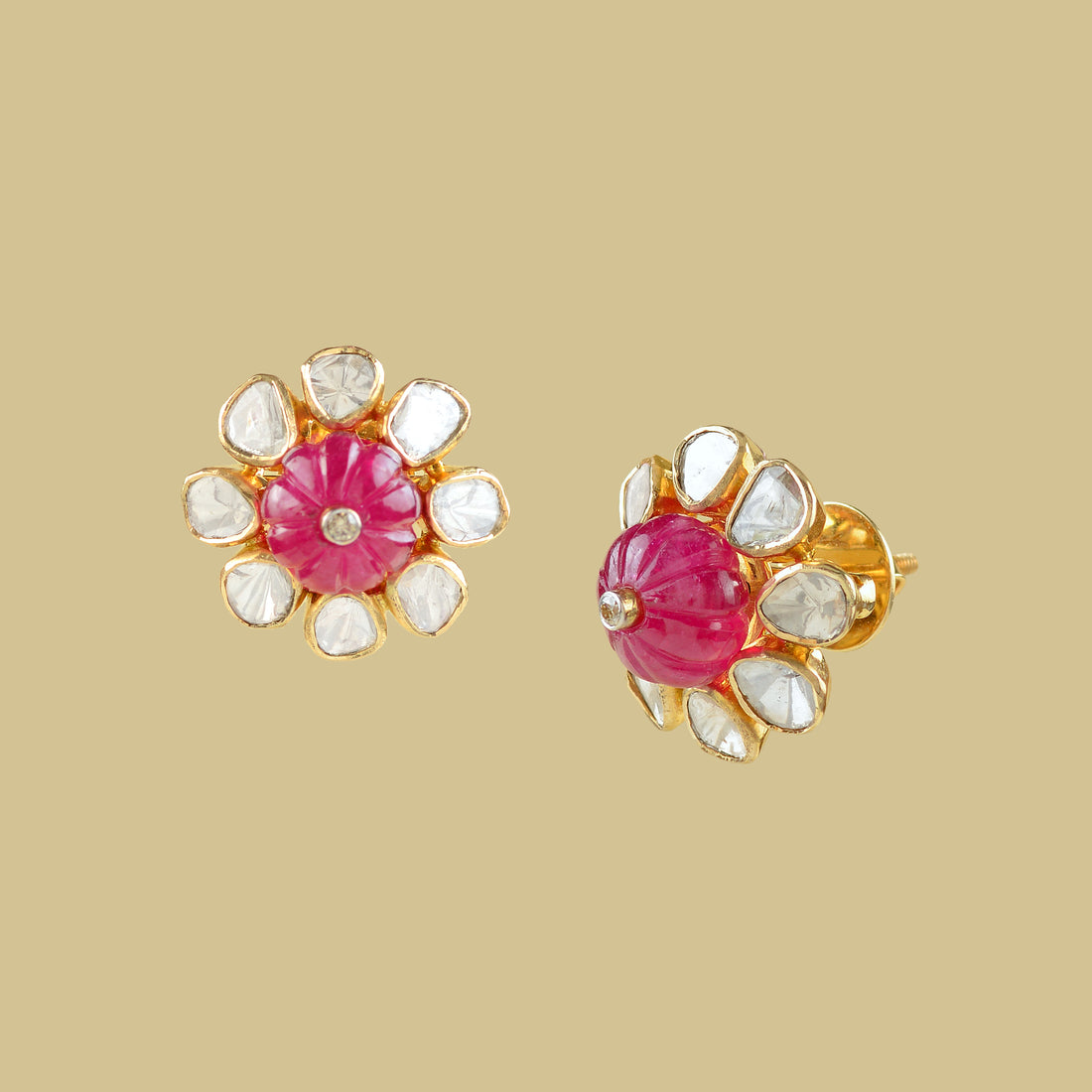 Polki Kharbuja Studed Earrings - Krishna Jewellers Pearls and Gems