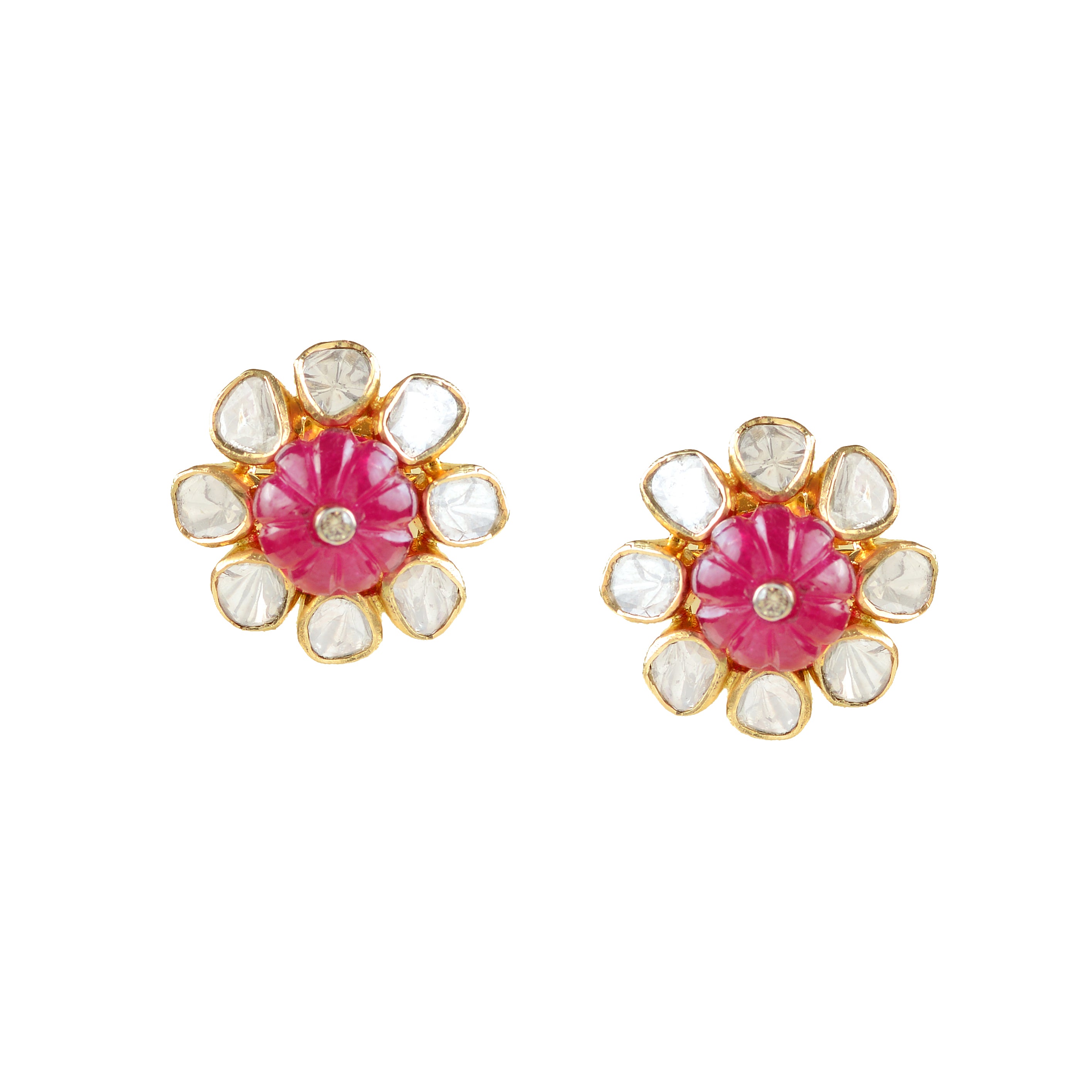 Polki Kharbuja Studed Earrings - Krishna Jewellers Pearls and Gems