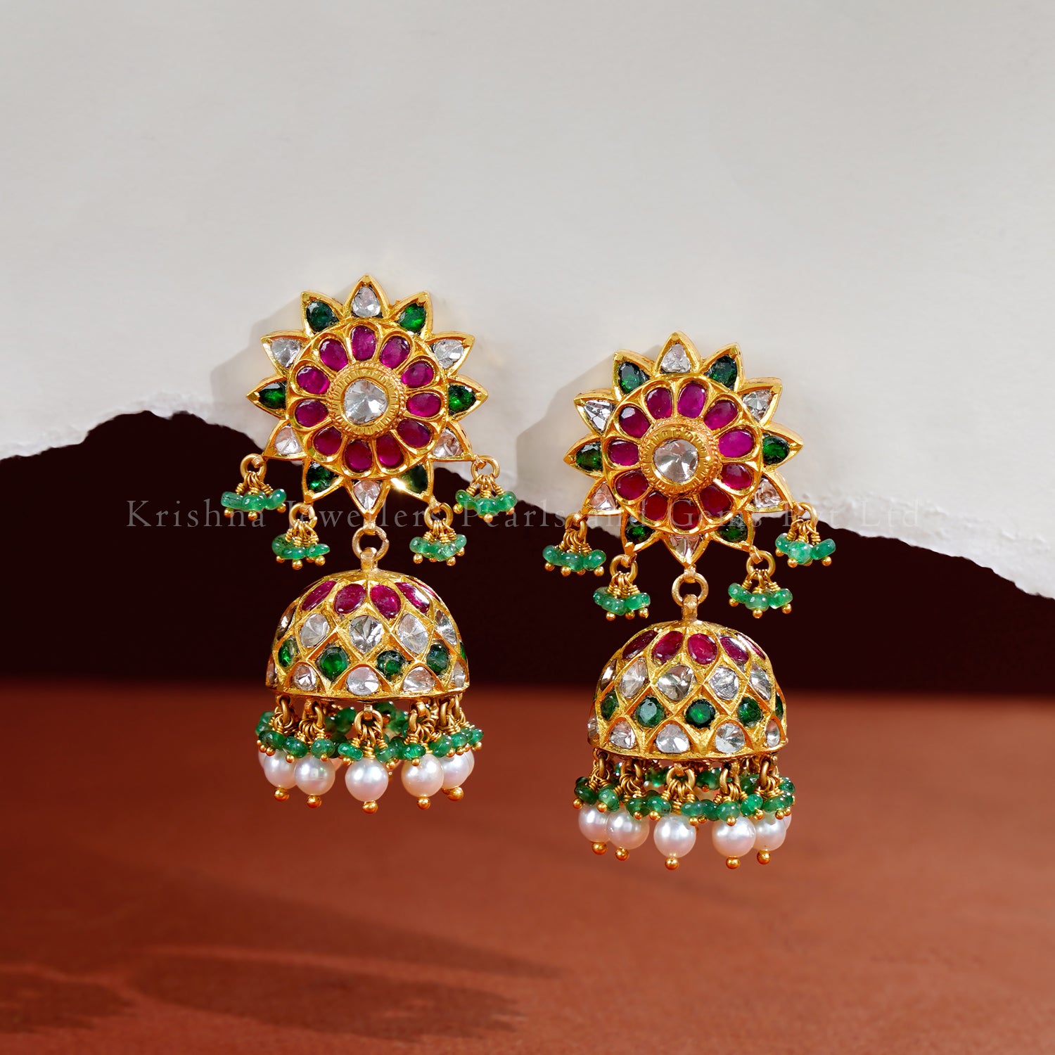 22K Gold Kundan Jhumka Earrings for Brides