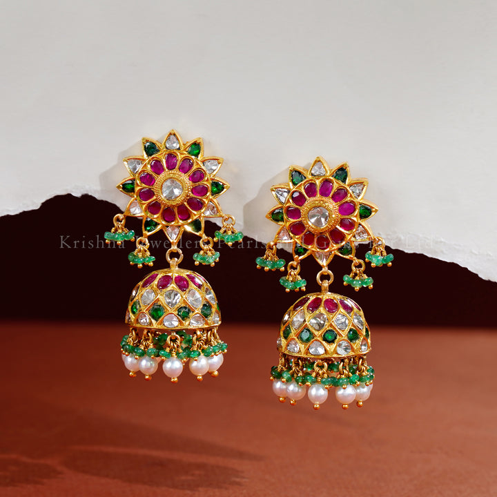 22K Gold Kundan Jhumka Earrings for Brides