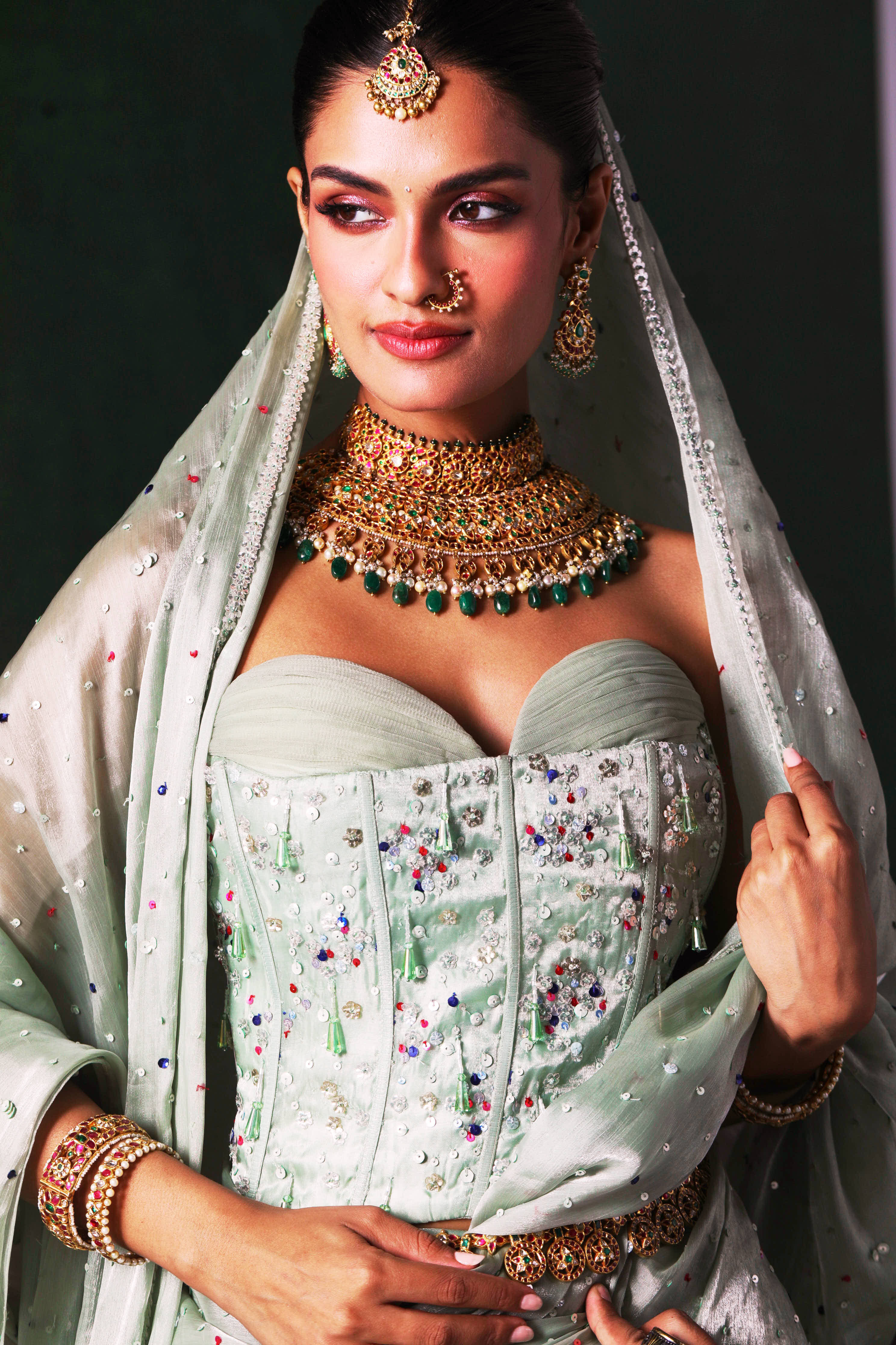 22K Gold Kundan & Emerald Bridal Choker
