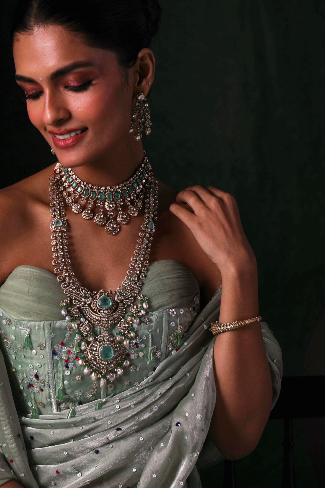 Emerald Polki Diamond Statement Necklace in 18K Gold – Bridal