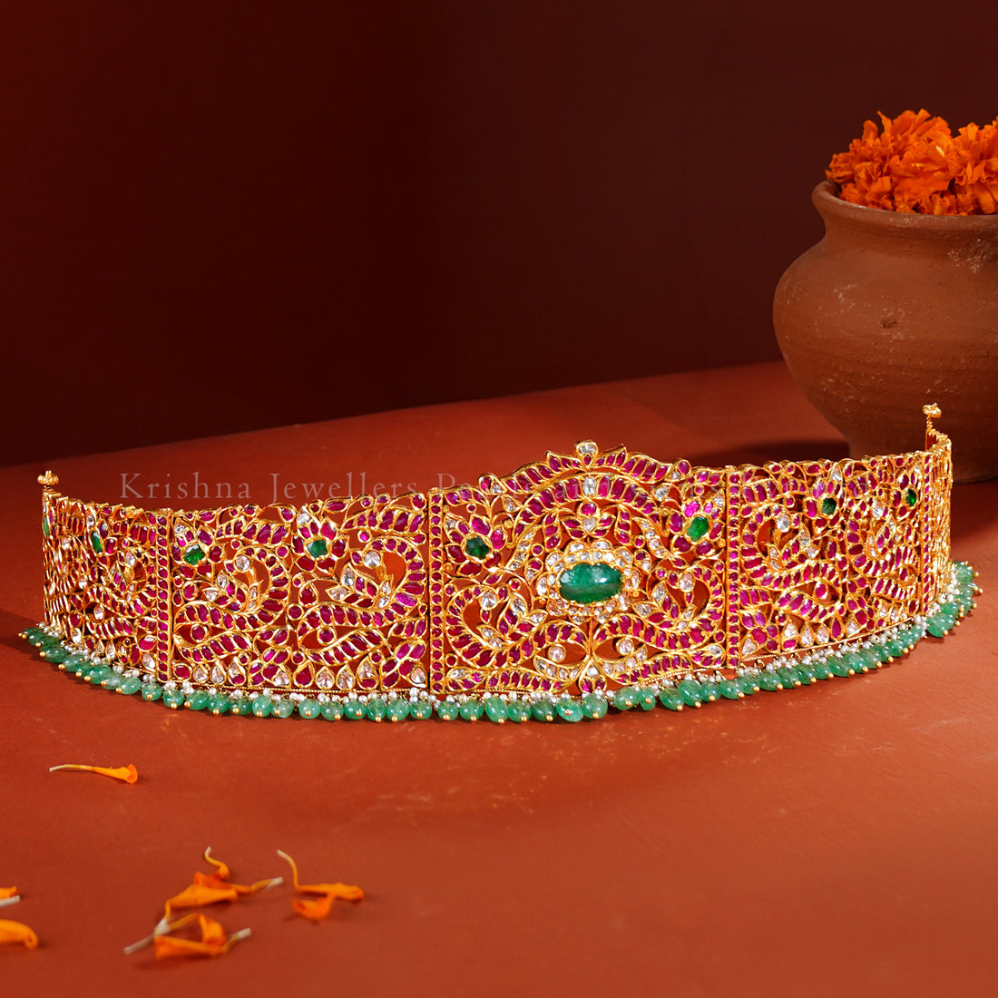 22K Gold Kundan Vaddanam – Bridal Waist Belt