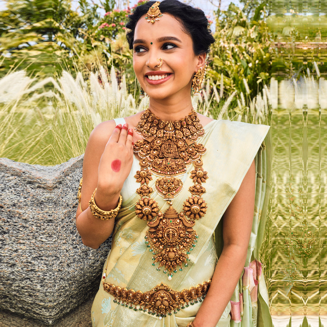 22K Gold Bridal Haar Necklace with Ganesh & Lakshmi