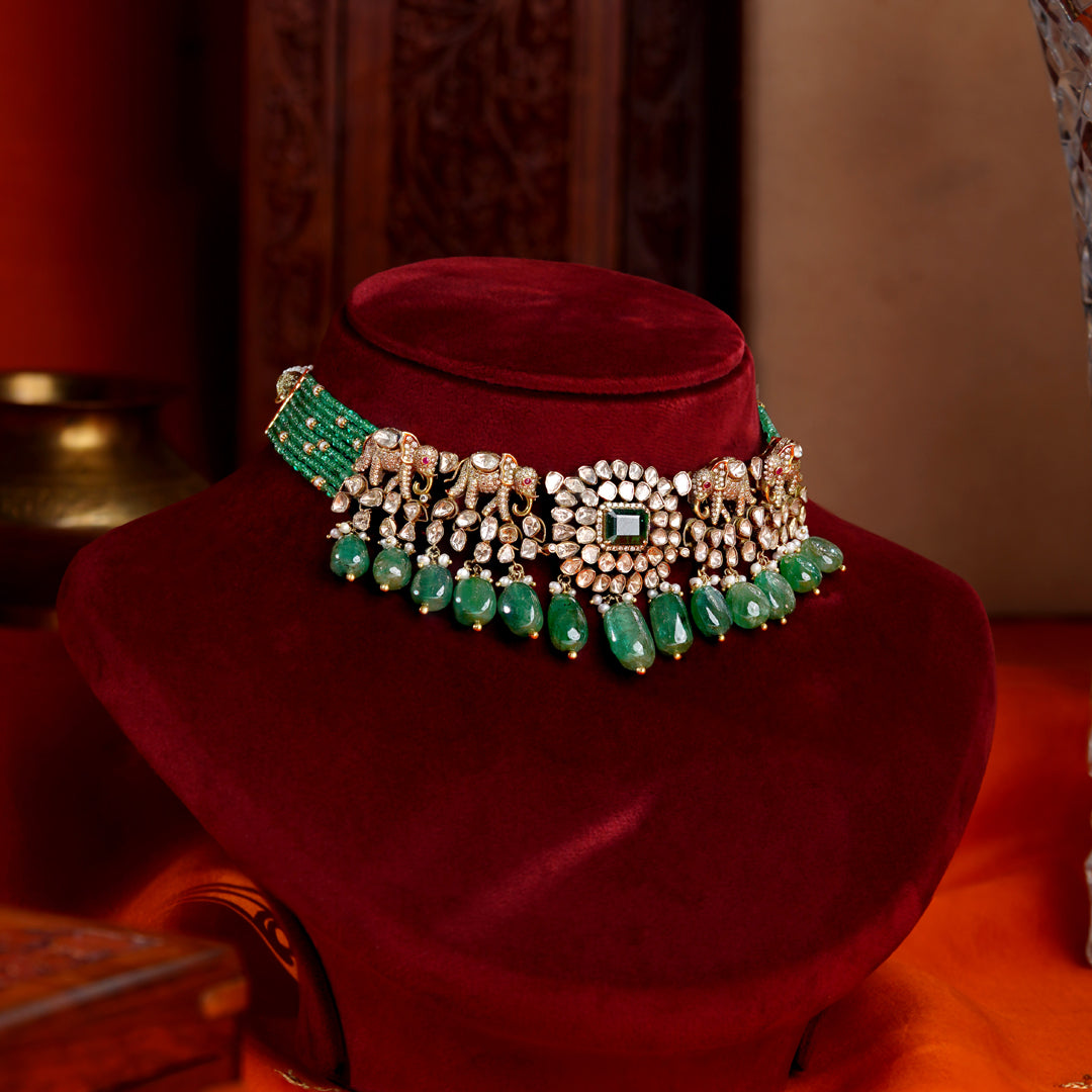 Polki Emerald Choker Necklace for Bridal Fashion Wear