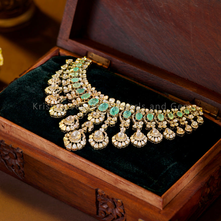 Emerald Polki Diamond Statement Necklace in 18K Gold — worn solo over a plain neckline