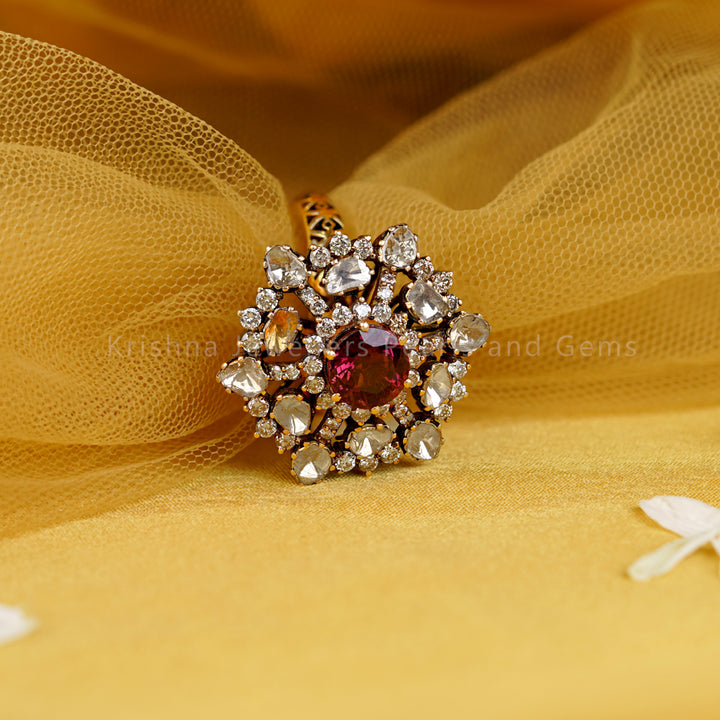 Ruby Polki Diamond Cocktail Ring in 18K Gold – Statement
