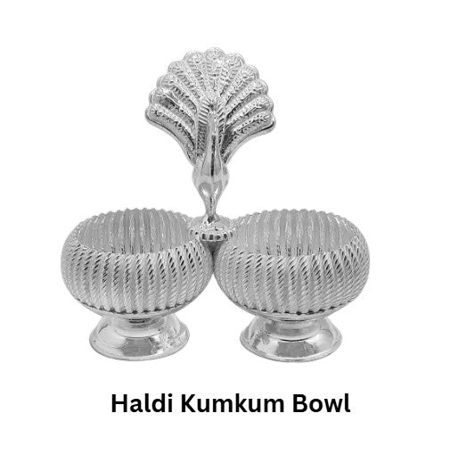 Pure Silver Haldi Kumkum Dabbi/Box with Peacock