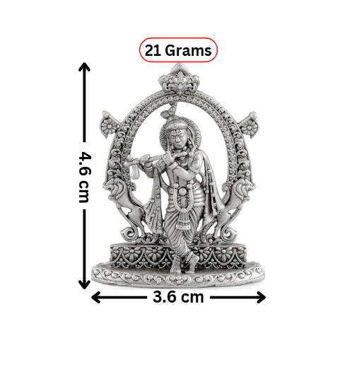 Silver Krishna Idol in Antique Finish - Krishna House Of Silver