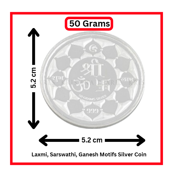 Laxmi, Sarswathi, Ganesh Motifs Silver Coin