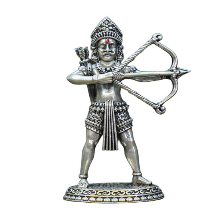 Silver Shree Ghantakarna Mahavir with Bow & Arrow - Detailed Carving