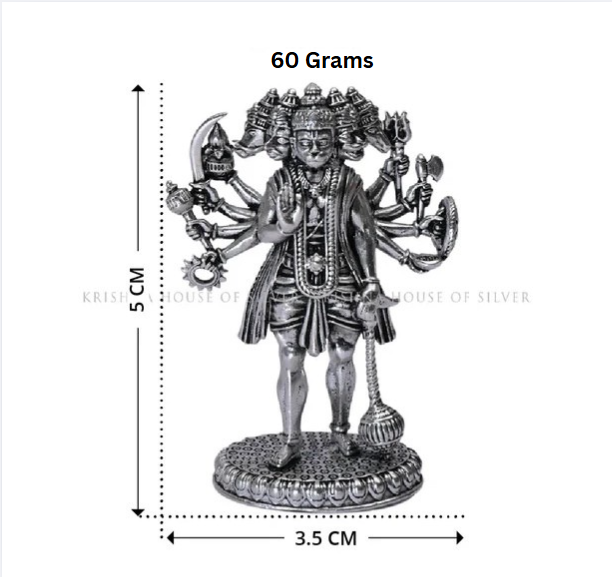 92.5 Silver Panch Mukhi Hanuman Idol Handcrafted