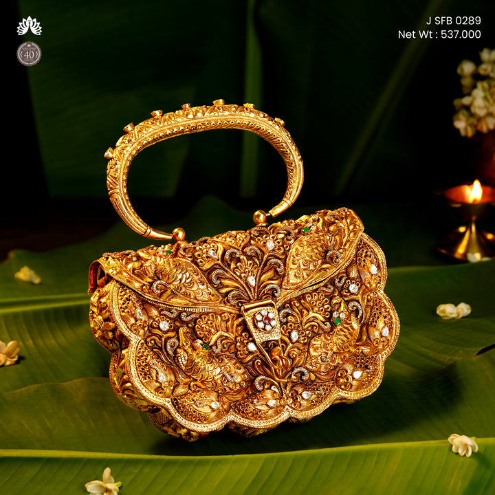 92.5 Silver Gold-Polished Designer Purse for Women