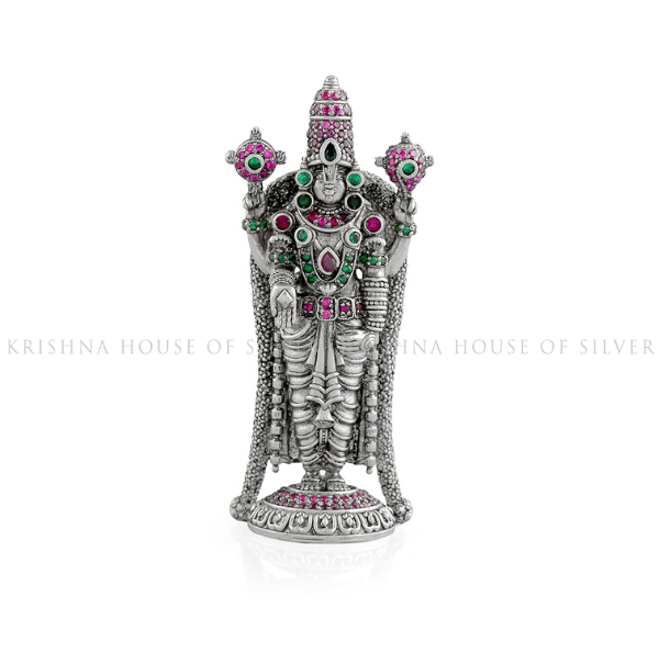 Antique Silver Tirupati Balaji Idol - With Beautiful Stone work