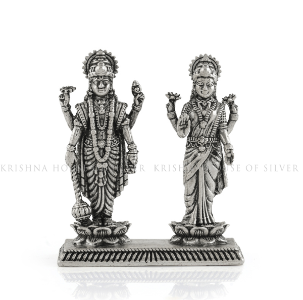 Vishnu Lakshmi Idol In Silver - Krishna Jewellers Pearls and Gems