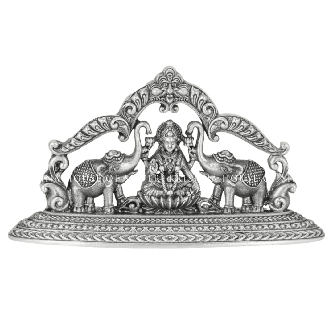 Silver Lakshmi Idol with Elephants & Arch - Wealth Goddess