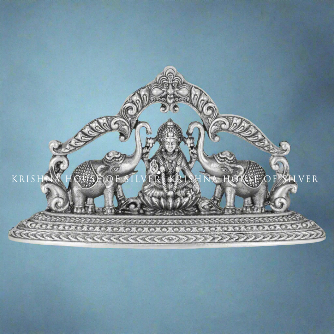 Silver Lakshmi Idol with Elephants & Arch - Wealth Goddess
