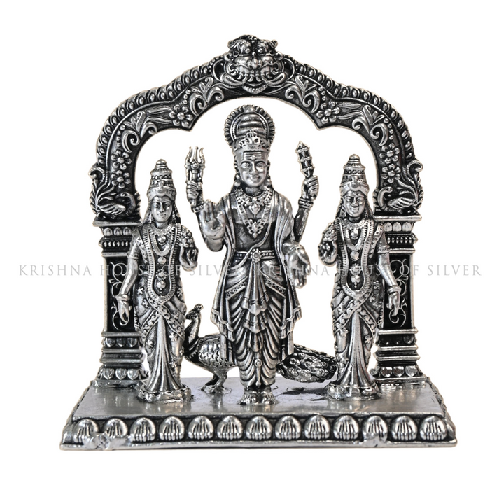 Silver Idol of Lord Murugan with His Consorts