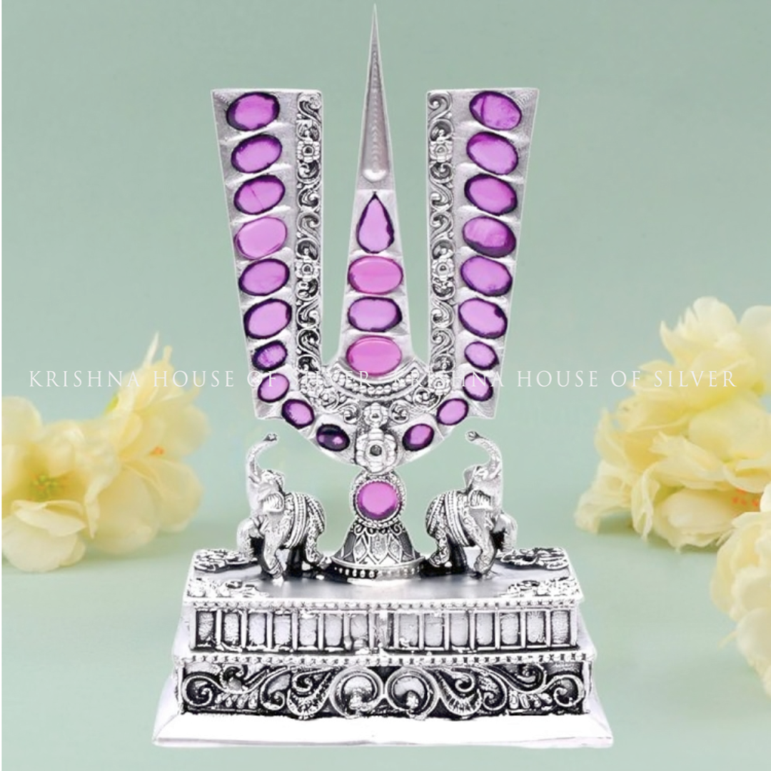Silver Namam with Purple Stone Embellishments & Elephant Details