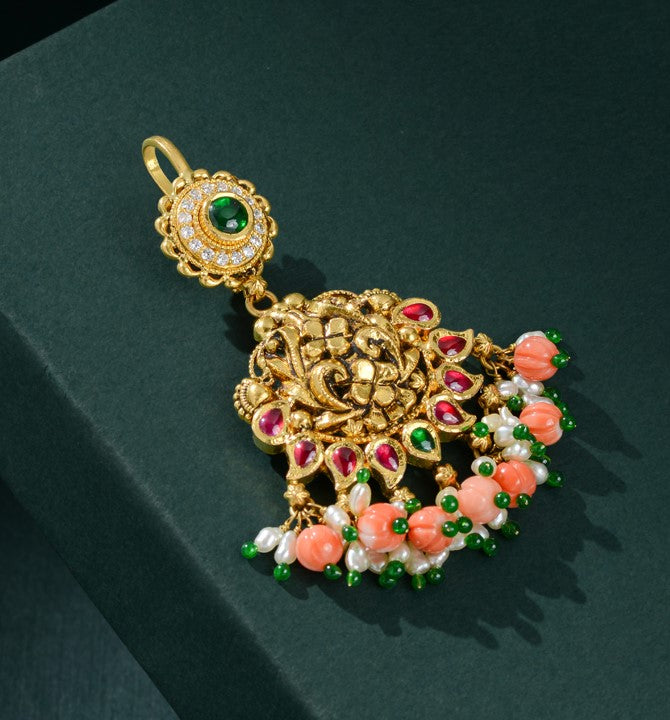 Antique Coral Gold Maang Tikka
