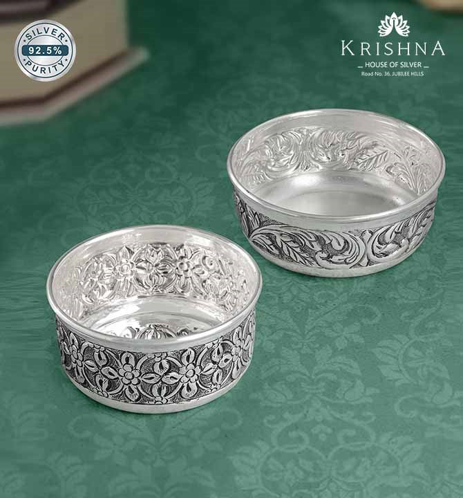 Antique Silver Bowl in Floral Motif