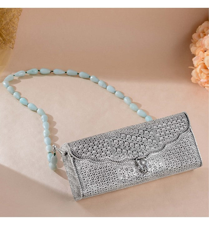 Antique Silver Designer Bag with Gems String