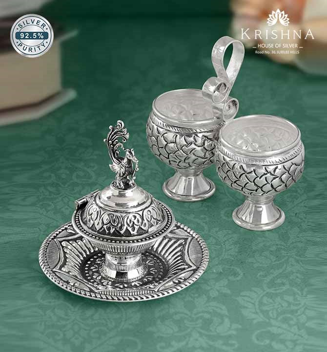 Antique Silver Kumkum Bharni & Panchapali