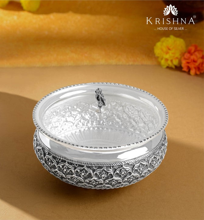 Handcrafted Antique Silver Dish With Lid