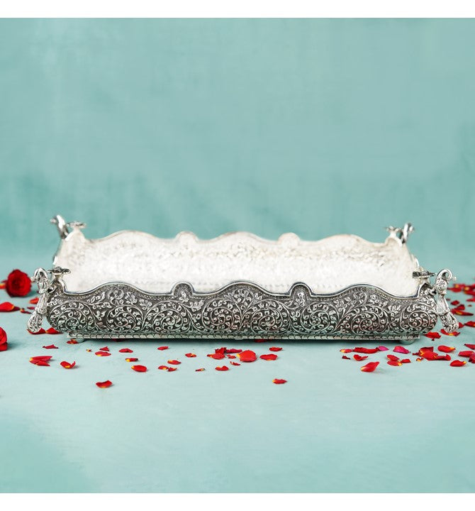 Hand-Engraved Silver Peacock Tray