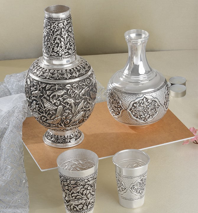 Antique Silver Vase & Glass