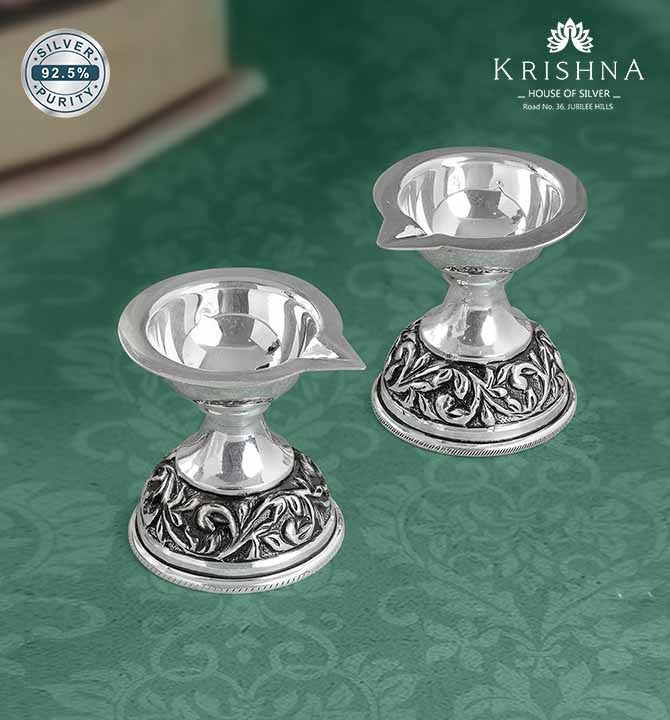 Antique Small Silver Diya Pair