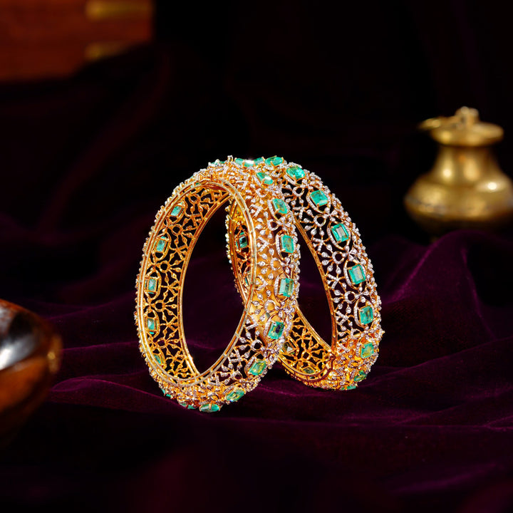 18K Diamond Bangles with Emeralds