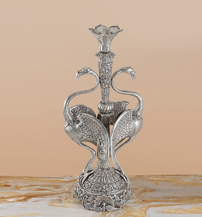 Bird Figurine Silver Flower Vase