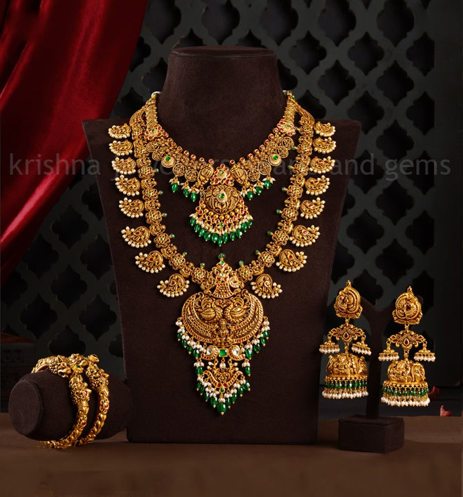Bridal Gold Necklace Sets With Mango and Laxmi Nakshi Work