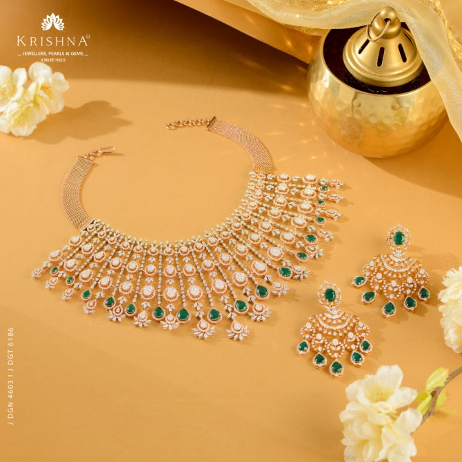 Regal Diamond Bridal Necklace and Earring Set