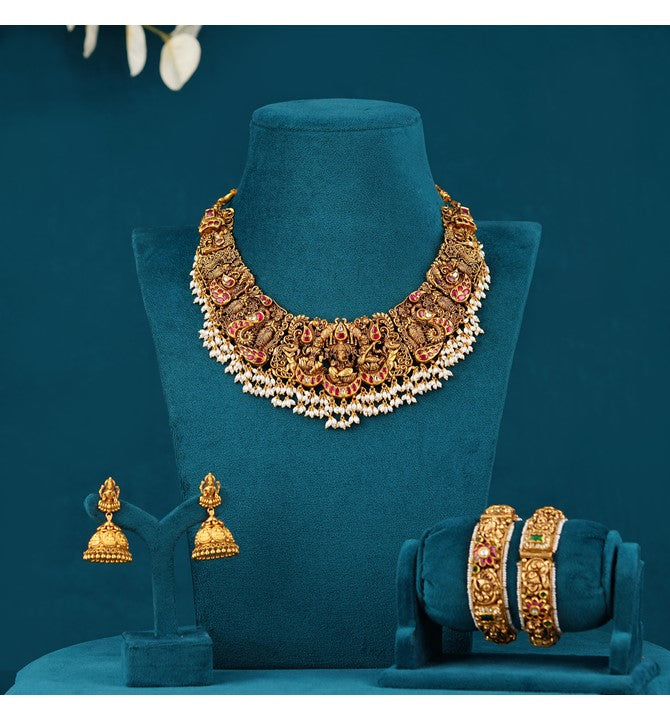 Bridal Gold Necklace Set in Laxmi motif with guttapusalu
