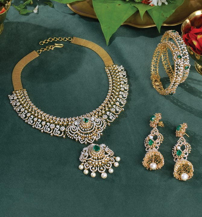 Bridal Gold Necklace Sets in Floral Motif