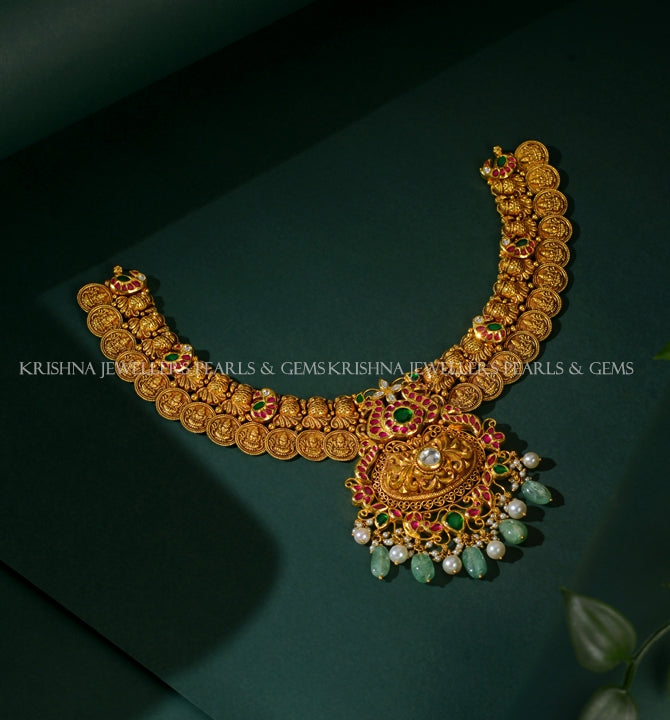 22K Gold Kasulu Peru Short Necklace with Emerald and Ruby