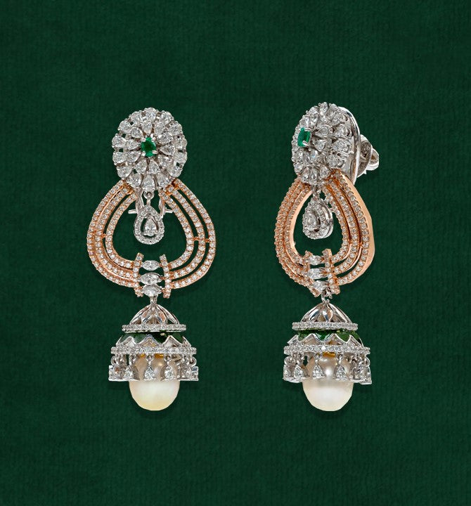 Diamond Pearl Jhumka Earrings