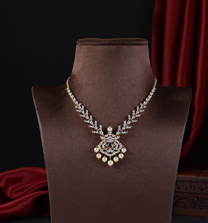 Diamond Emerald Ruby Pearl Necklace