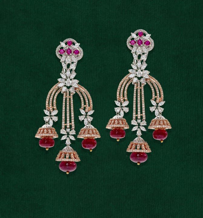 Diamond Ruby Rose Gold Earrings