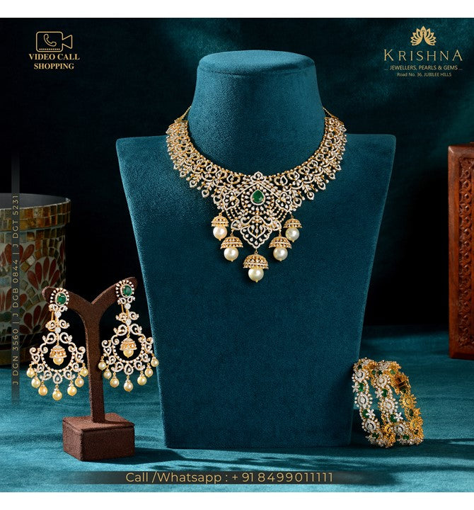 Elegant Short Diamond Neckace Sets With Jhumka and Bangles